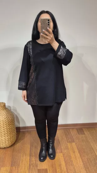 Bluz parça varaklı siyah renk likralı