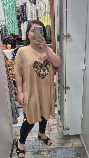 Bluz love desen açık camel bisküvi renk