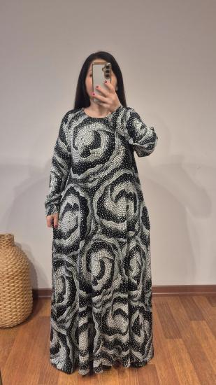 Düz kesim model elbise galaksi desen siyah beyaz