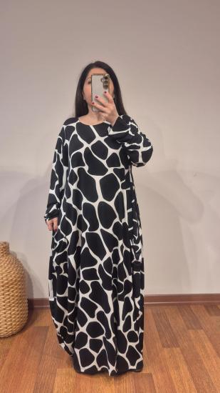 Şalvar model elbise büyük petek desen siyah beyaz 