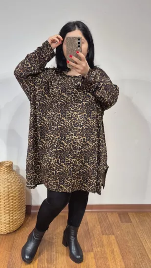 Bluz Premium Acı Kahve Leopar Desen 