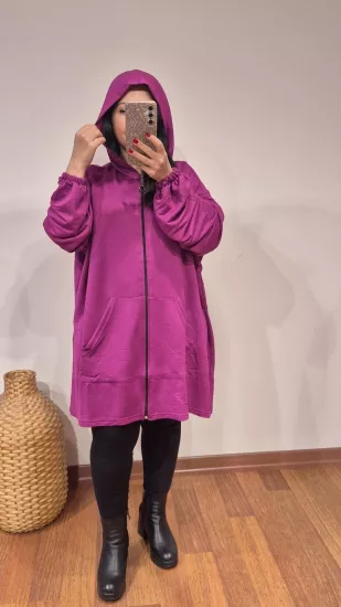 Kapüşonlu düz kap model fuşya renk