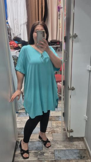 Bluz fermuar detaylı nil mavisi renk