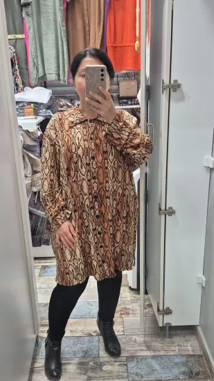 Gömlek dokuma viskon likra kahve yılan derisi desen