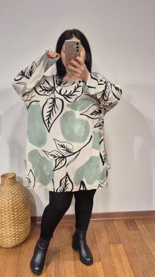 Bluz Premium Çağla Yeşili ve Yaprak Desen 