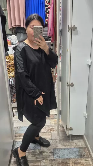 Bluz deri görünümlü kaplama detay siyah renk model 