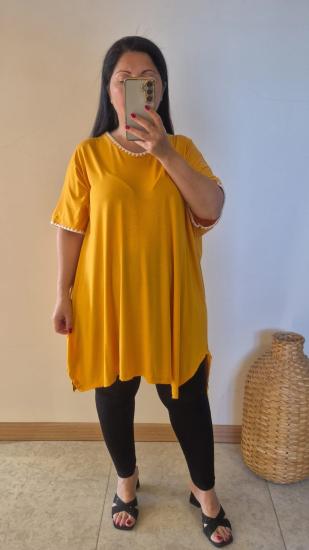 Bluz tığ işli model sarı renk