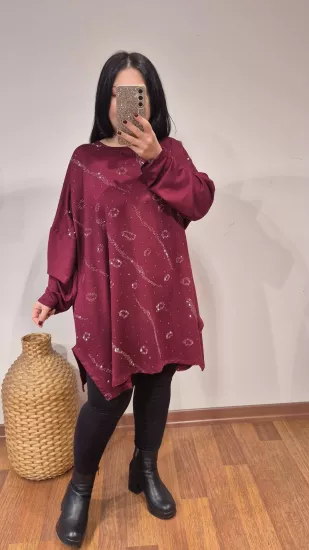 Bluz yuvacık taş model bordo renk