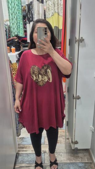 Bluz love desen bordo renk
