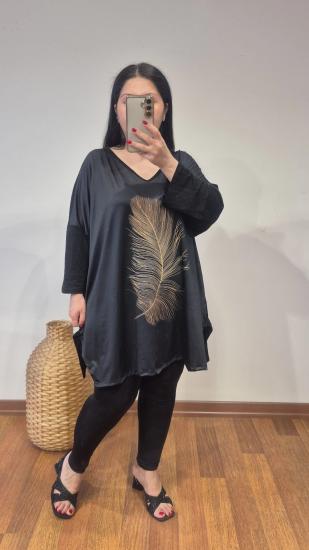 Bluz bisiklet v yaka büyük yaprak model 