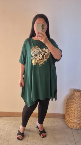 Bluz leopar kalp model nefti yeşil renk