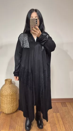 Hırka floklu tül detay siyah renk