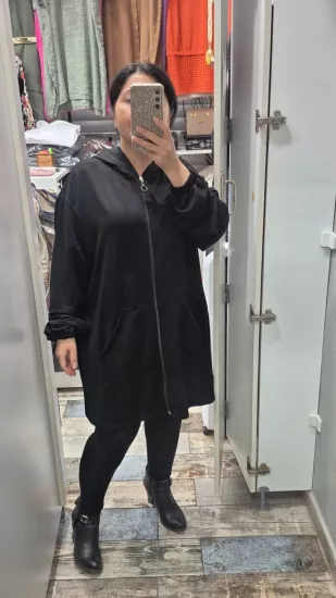 Kapüşonlu düz kap model siyah renk