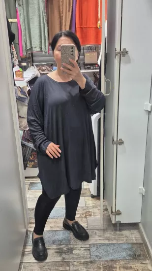 Bluz viskon likra basic model füme renk