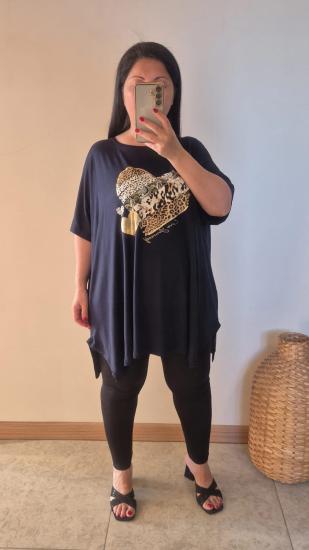 Bluz leopar kalp model lacivert renk