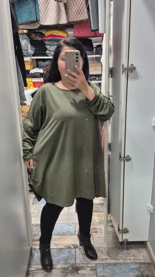 Bluz serpme taşlı model haki renk