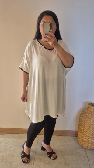 Bluz tığ işli model kırık beyaz renk