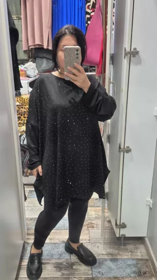 Bluz serpme taşlı model siyah renk