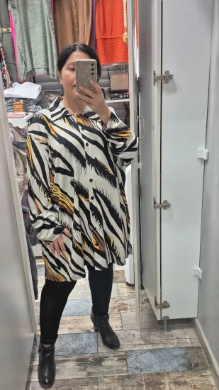 Gömlek dokuma viskon likra küçük sarılı zebra desen