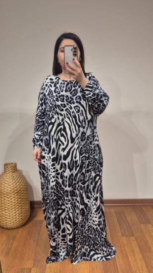 Leopar elbise gri füme aralar zebralı desen