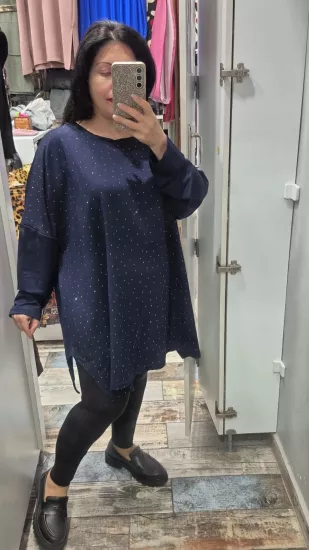 Bluz serpme taşlı model lacivert renk