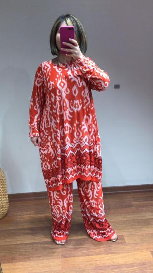 Pantolon dokuma viskon beli lastikli oranj renk