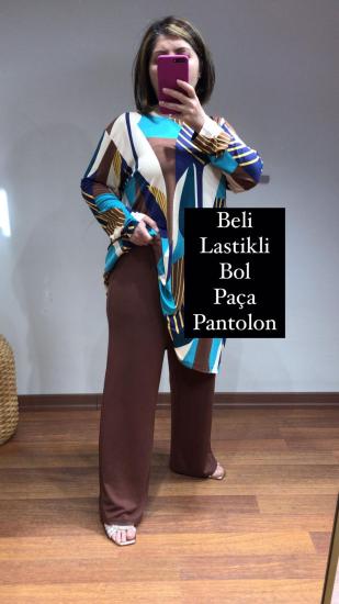 Pantolon dokuma viskon beli lastikli kahve