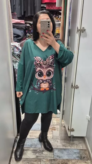Bluz zümrüt Yeşili Sevimli baykuş baskı