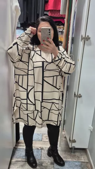 Bluz geometrik desen esmer krem renk  desen